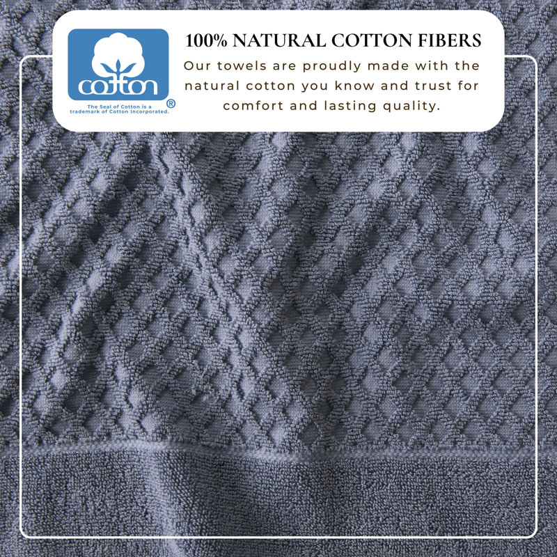 Ultra-Soft & Absorbent 100% Cotton Towel Set, Chambray Blue Diamond, 6 Piece Set (Bath Towel + Hand Towel + Washcloth)
