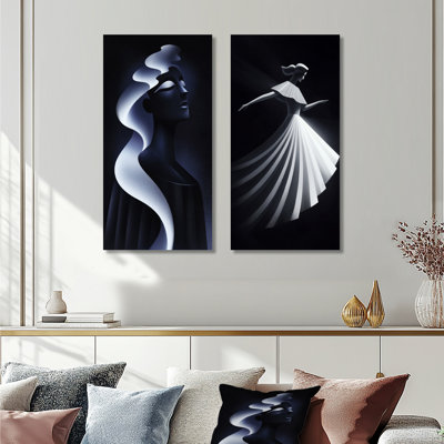Femme monochrome, déesse, échos de son âme I - Collection d'art sur toile tendance, 2 pièces