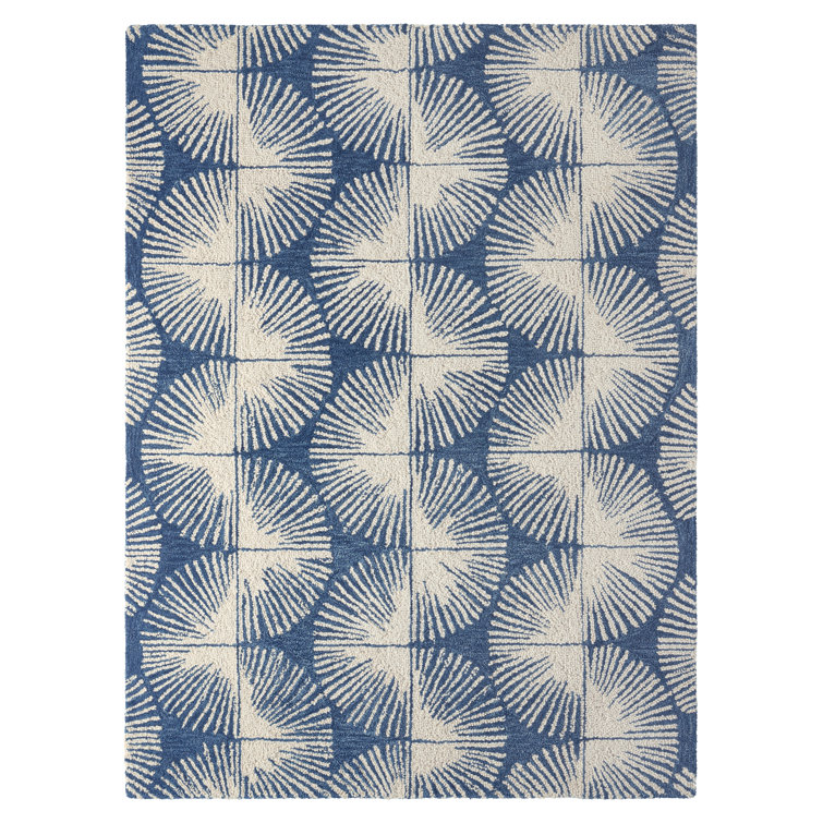 NICOLE MILLER NEW YORK Kendall Fluted Geo Handcrafted Wool Area Rug Navy Blue