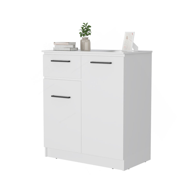 Commode avec 1 tiroir et 2 portes, Blanc