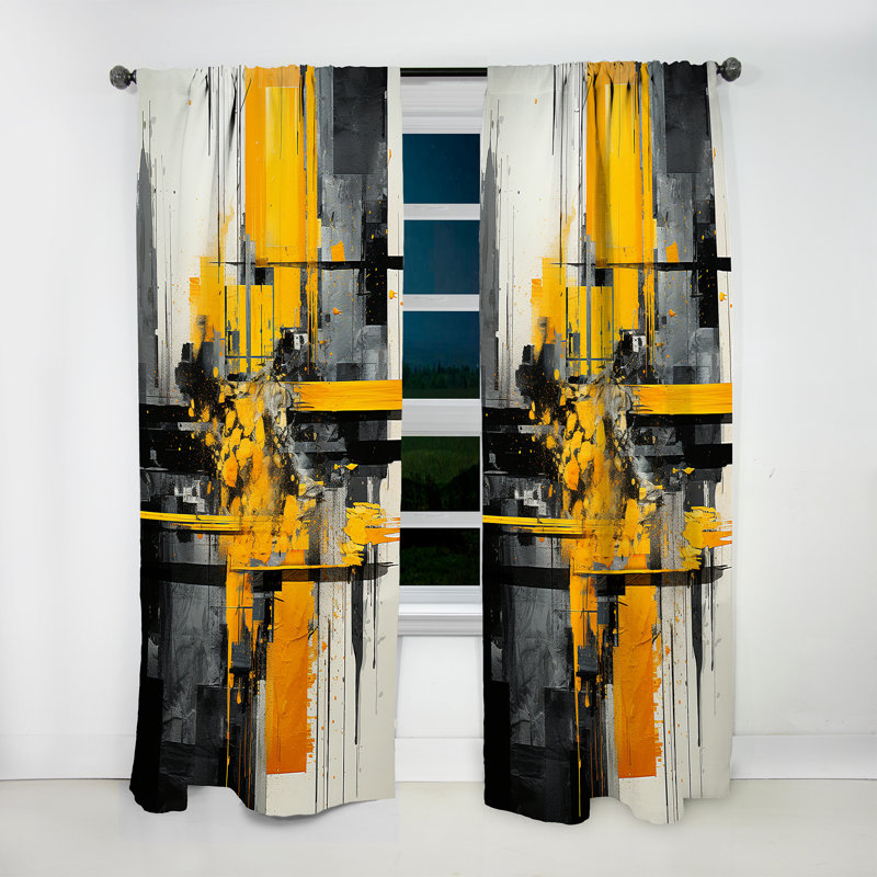 Lancey Yellow And Black Radiant Geometry Collage I - Collages Curtain - Velvet Room Darkening - 1 panel, 52" W x 90" L