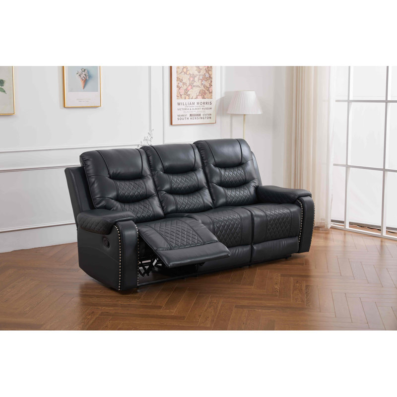Adele 87'' Wide Modern Super Soft Faux Leather Manual Reclining Loveseat, Blue