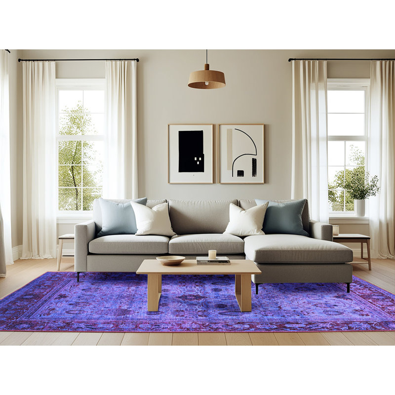 Tapis mauve Mid-Century 1579, Rectangle 6 pi x 9 pi