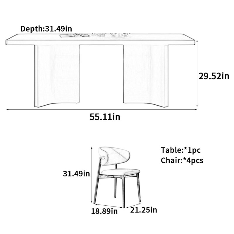 Table de salle à manger Minimalist, H 29,52 po x L 55,11 po x l 31,49 po
