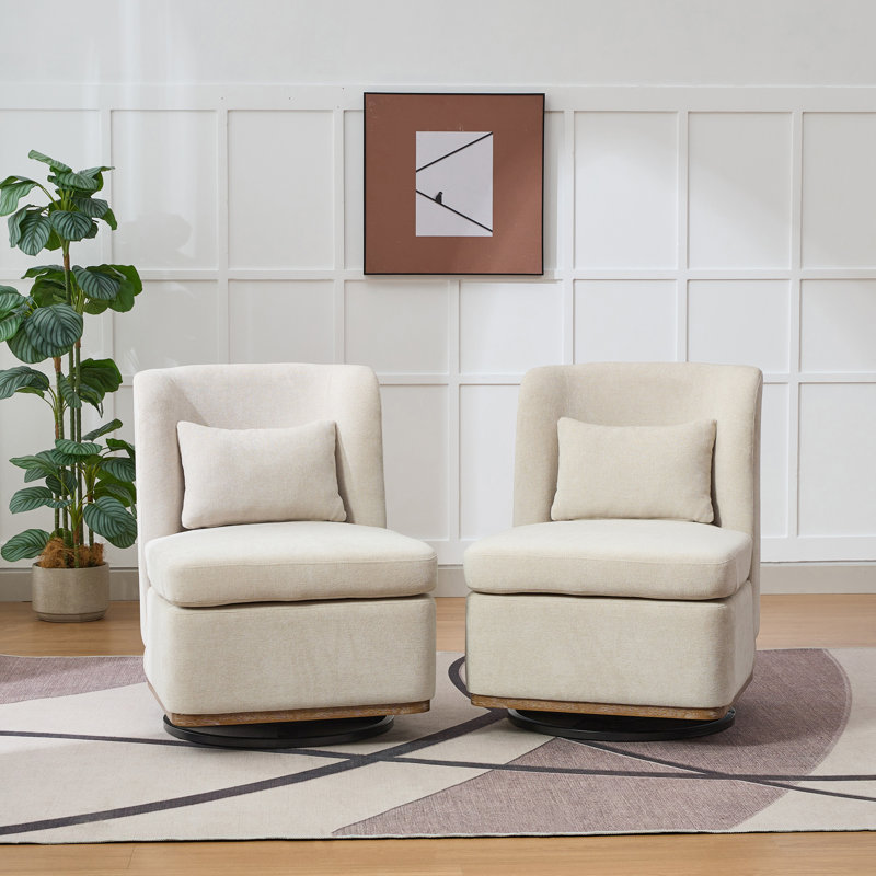 Fauteuil de chambre rembourré pivotant (ensemble de 2), Chenille beige