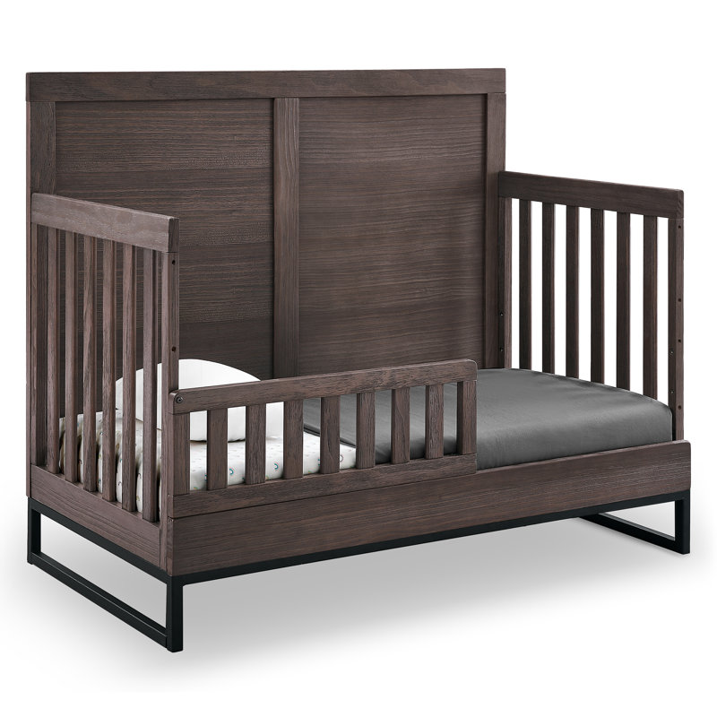Rustic Gray and Matte Black 6-in-1 Convertible Baby Crib