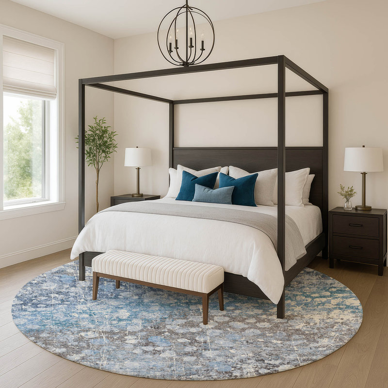 Premium Machine Washable Mayfield Abstract Rug, Blue, 8' Round