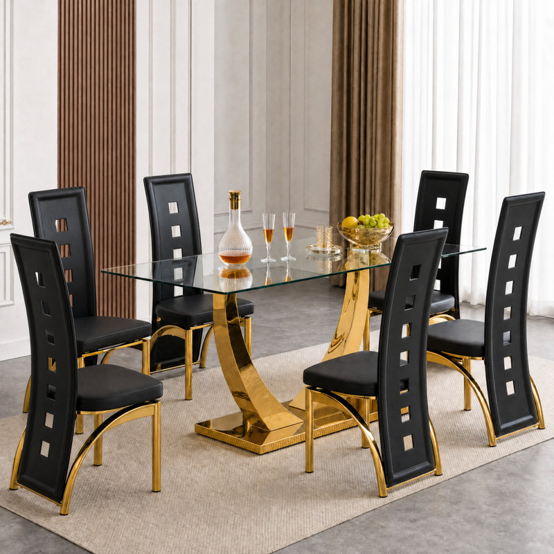 Plouffe Rectangular 71'' L Mid-Century Modern  Dining Table, 30.1" H X 71'' L X 35.43'' W, Gold 