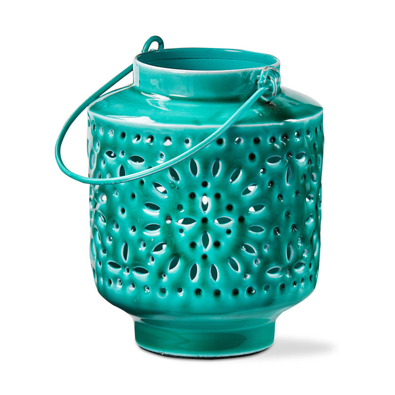 Aura Enamel Lantern Sm Lavender, 4.75" H x 3.50" W x 3.50" D, Green
