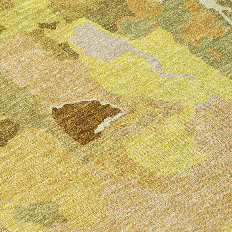 Gold Abstract Rectangular Washable Synthetic Area Rug 3' x 5'