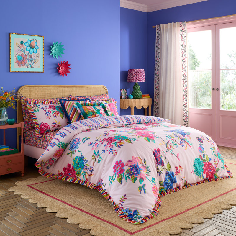 Flourish Floral 100% Cotton Reversible Duvet Cover Set, Double