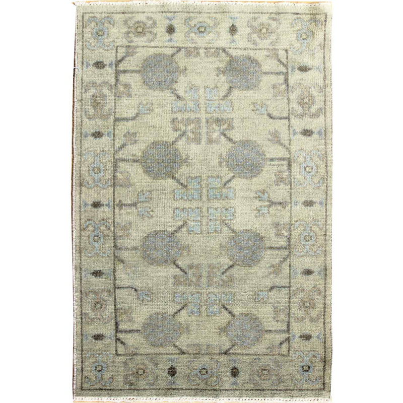 Tapis carré bleu clair noué à la main de conception unique 2 pi 3 po Khotan Khotan