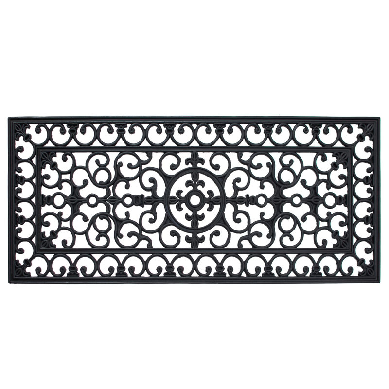 17" X 41" Black Scrollwork Outdoor Rubber Door Mat