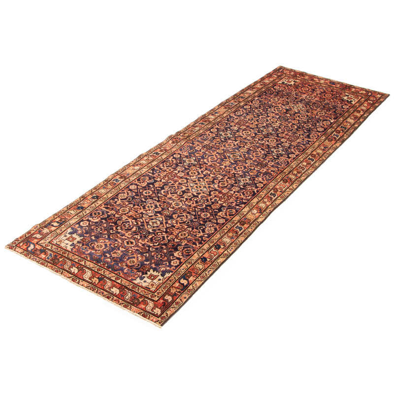 Tapis bleu marine noué à la main de conception unique 3 pi 3 po x 9 pi 10 po Andelz