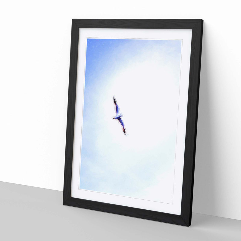 Flying Seagull Abstract Art - Framed Print, 76cm H x 50cm W x 2cm D, Black