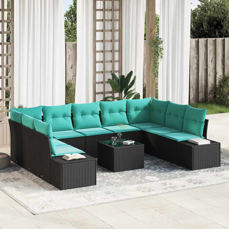 Ensemble de canapé de jardin 10 pièces noir et turquoise