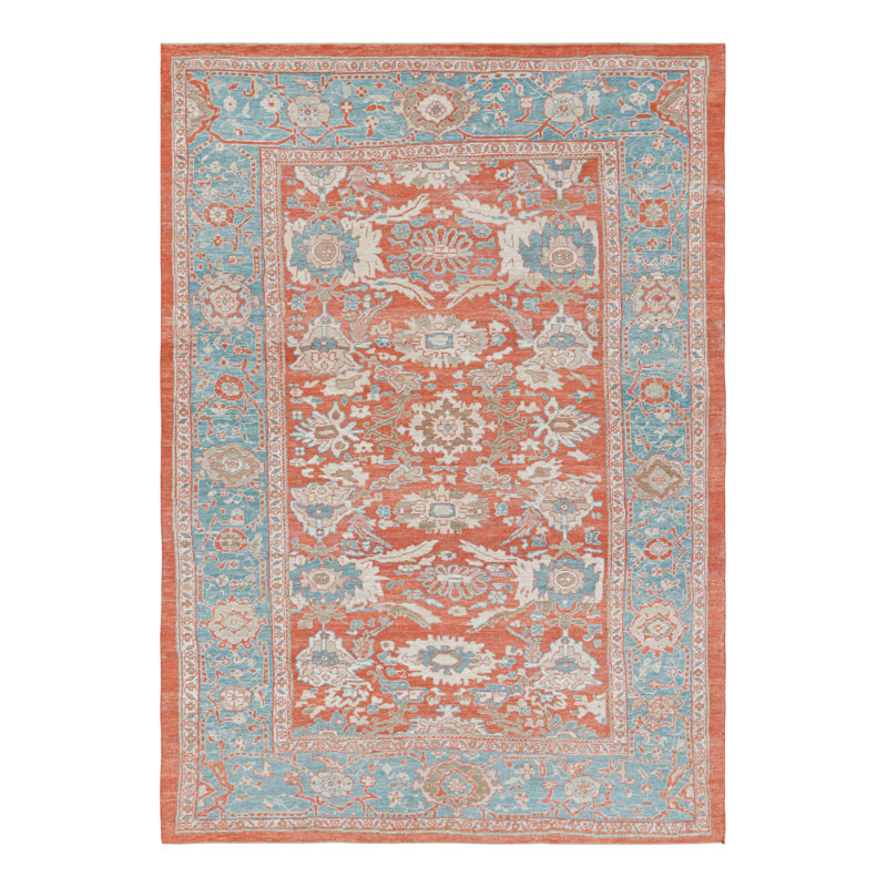 Oushak Hand Knotted Floral Area Rug, Rectangle 10' x 14'