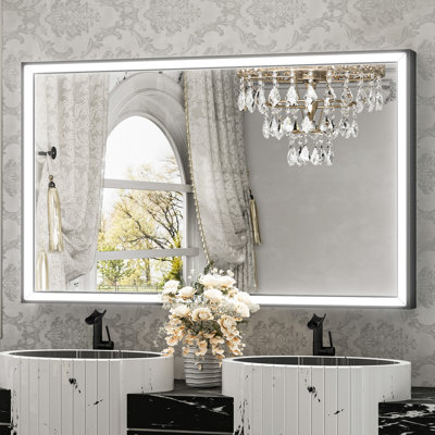 Front LED Anti-Fog Bathroom Vanity Mirror with Beveled Metal Framed