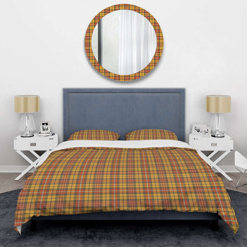 Tartan à carreaux jaunes - ensemble de housse de couette abstrait - microfibre de polyester