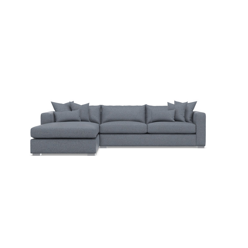 Chaise Sectional, Teal Polyester, Left Hand Facing