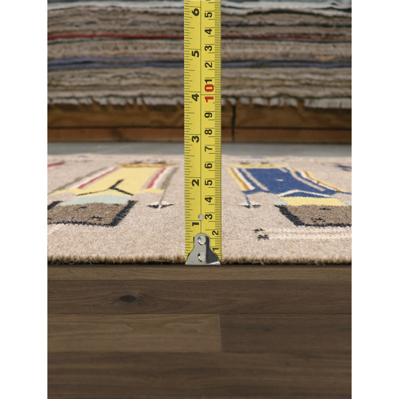 Tuscany Hand Knotted Wool Area Rug in Mocha/Blue/Yellow, Rectangle 4'1" x 6"