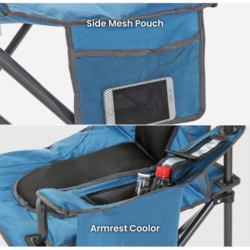 Alloy Steel Portable Folding Camp Chair with Cooler - Blue