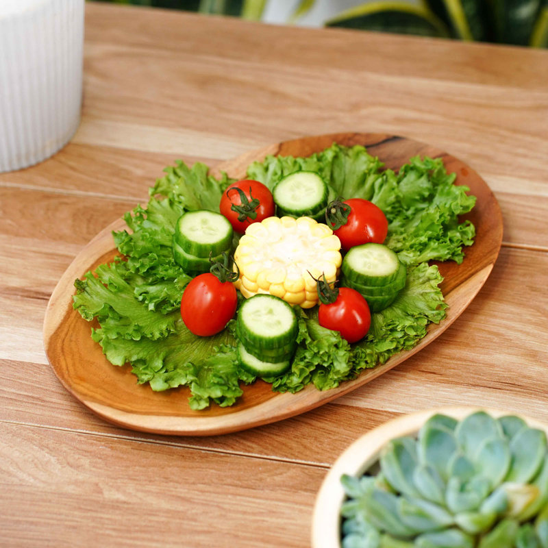 Assiette en bois de teck ovale - grand (ensemble de 2)
