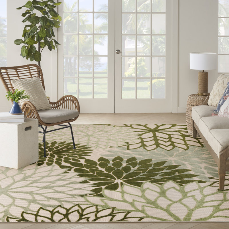 Tapis intérieur / extérieur floral Aril, Rectangle de 10 pi x 14 pi