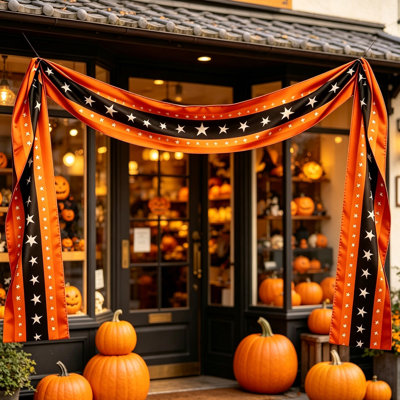 Halloween Decor Halloween Orange Black Star Hanging Decorative Flags On The Porch Outdoor Courtyard Gate Arched Layout Hanging Flag 600x50cm