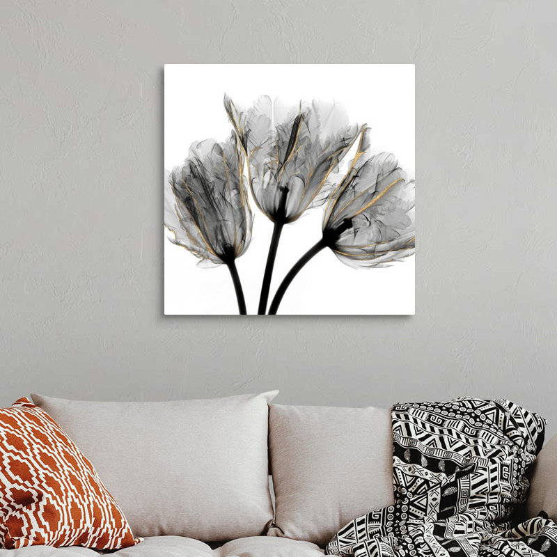 «Gold Embellished Tulips 3» par Albert Koetsier, reproduction d'art sur toile, H 30 po x l 30 po x P 1,25 po, Toile tendue