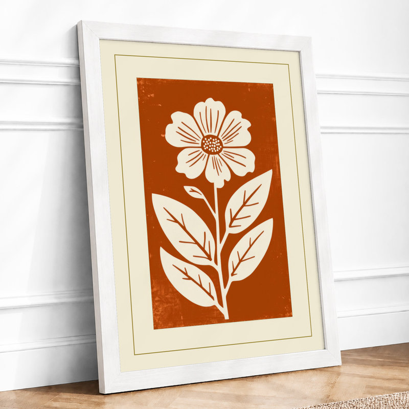 Daisy Linocut Botanical - Framed Print, A3 - 42.0 x 29.7 cm, White