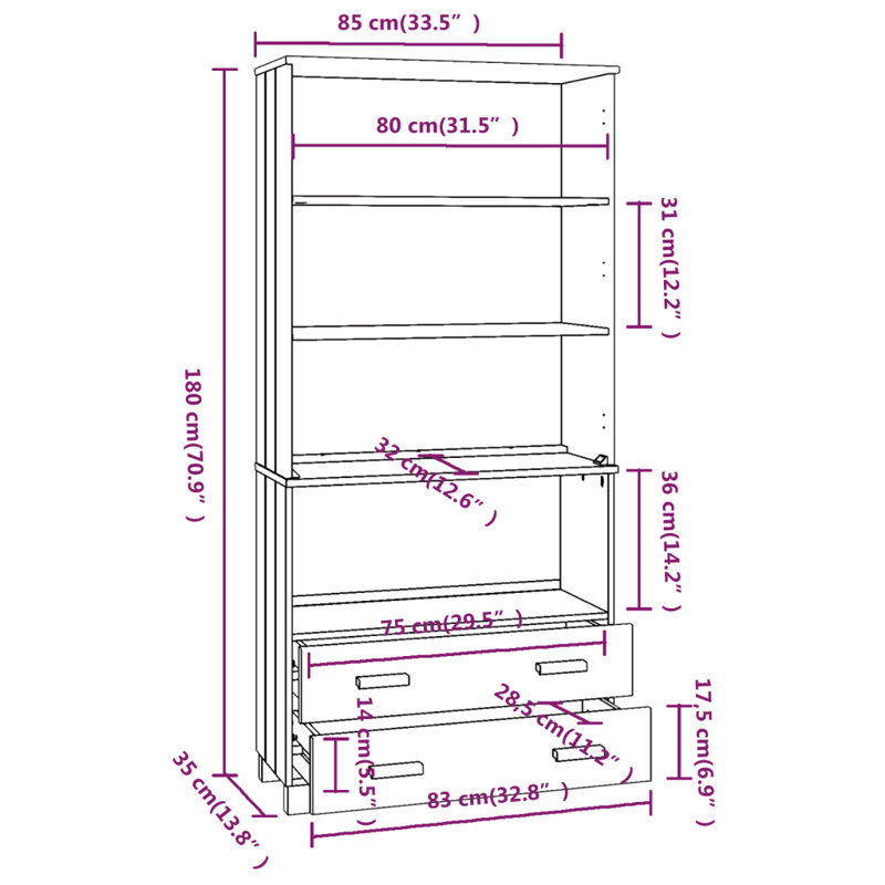 Highboard "HAMAR" Solid Wood Pine, White