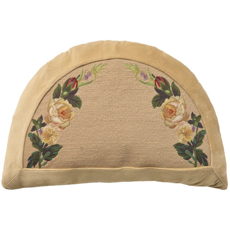 Mina Victory Vintage Pillow Rose Border 16" x 24" Beige Indoor Throw Pillow