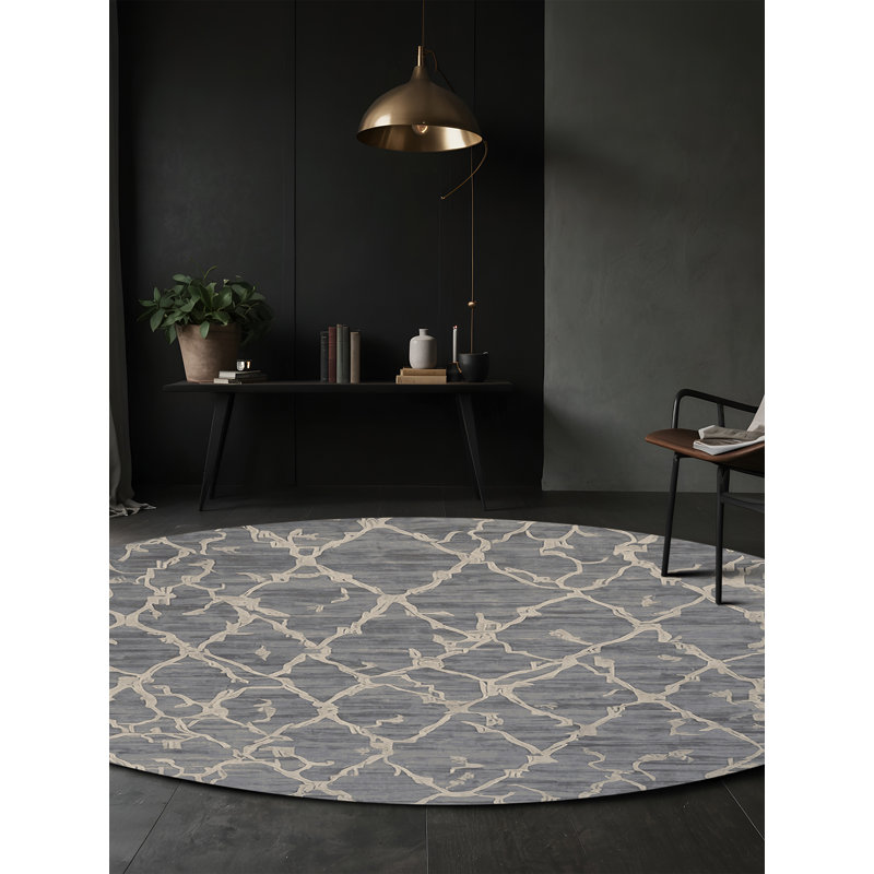Machine Washable Gray Area Rug, Round 3'