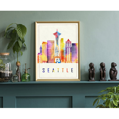 Seattle Modern Illustration US Cities Poster, Unframed Print, Washington State Wall Art Poster