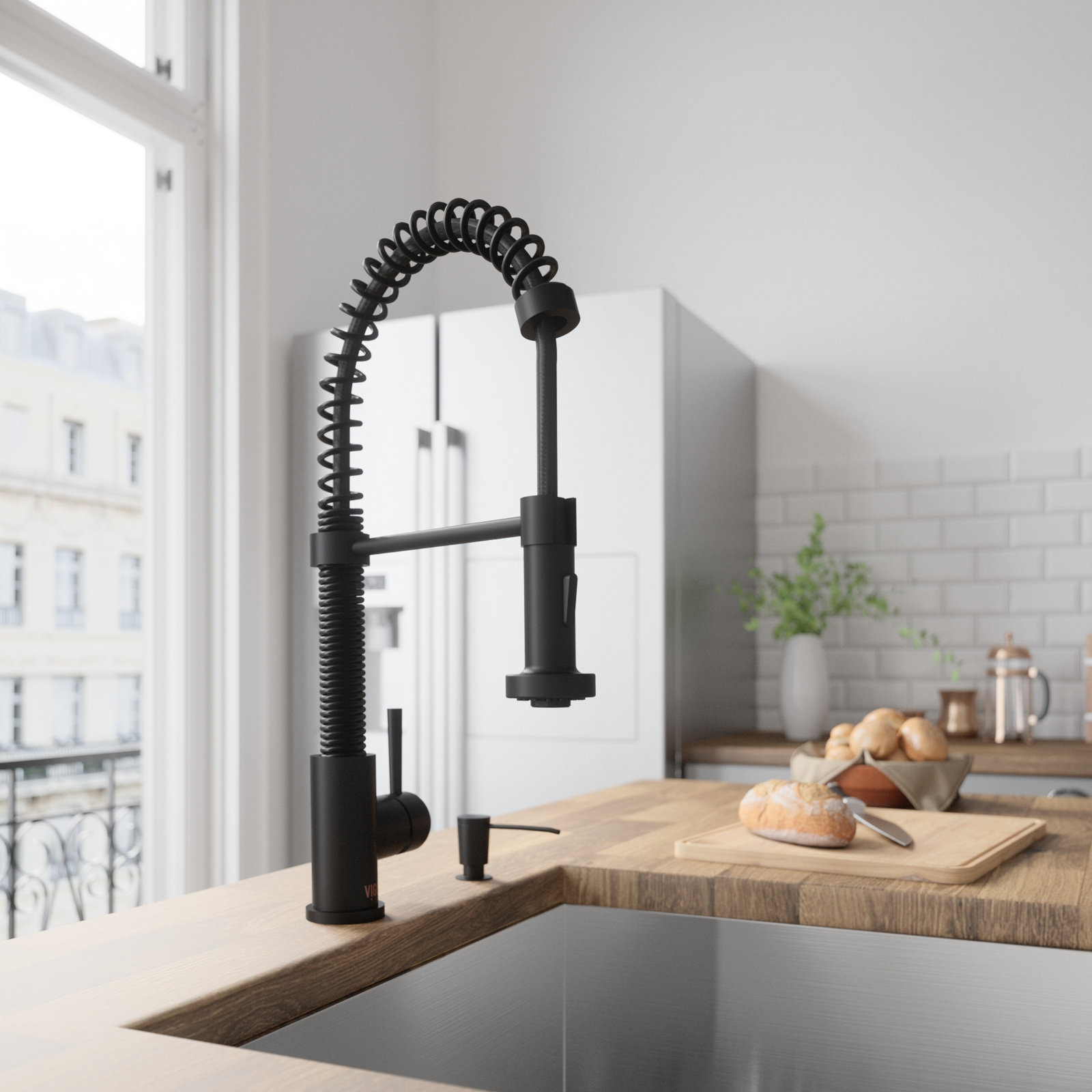 Edison Pull-Down Kitchen Faucet, Matte Black, With Soap Dispenser