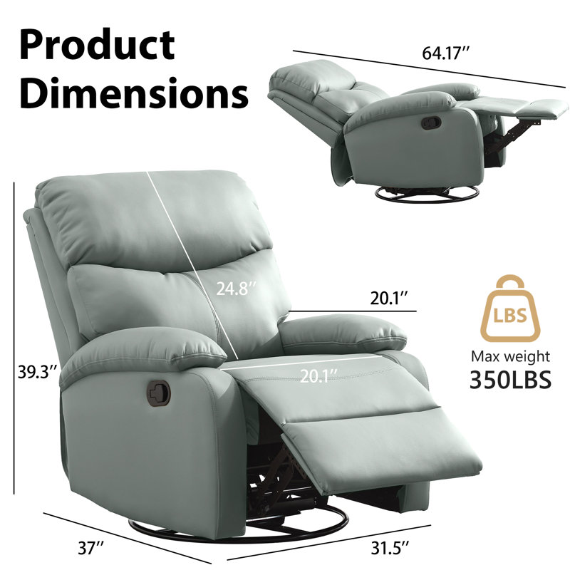  Top Grain Recliner, Small Swivel Rocker Recliner Chair,manual Recliner Chair For Living Room, Bedroom, Home Theater,rv(set Of 2)-Light Green