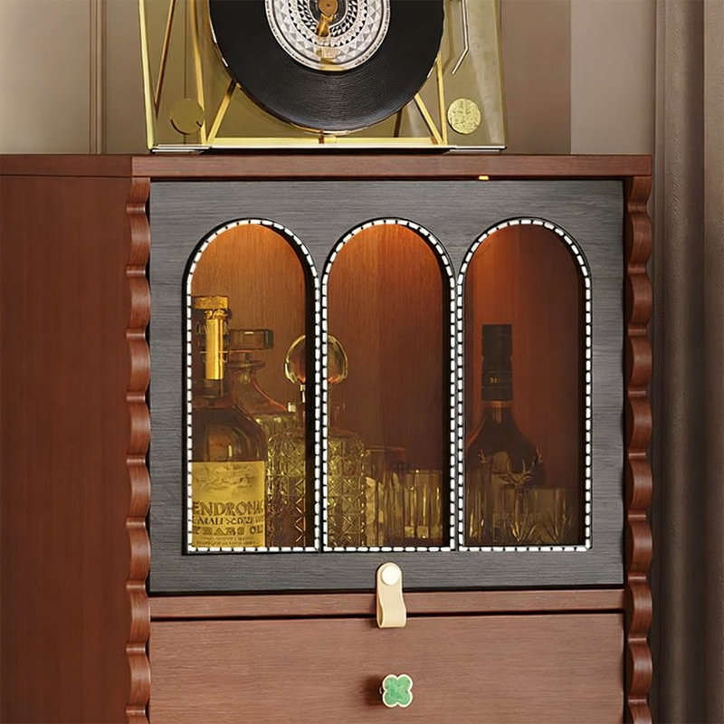 Noir + bois manufacturé brun-noisette + vitrines en verre trempé, H 44,69 po x l 19,69 po x P 15,75 po