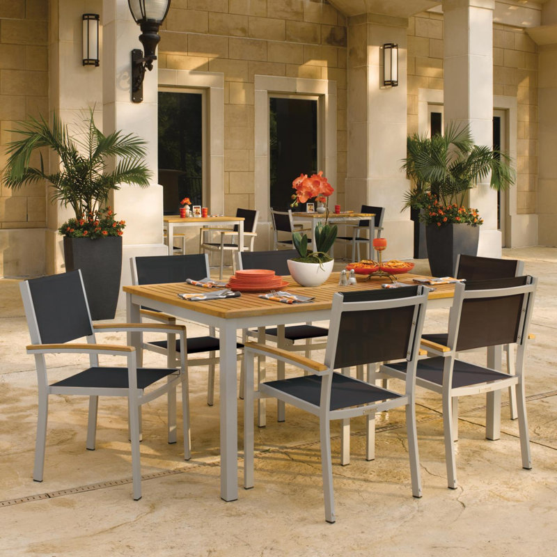 Travira Stacking Patio Arm Chair, Ninja Black Basketweave, Flint, Tekwood Natural