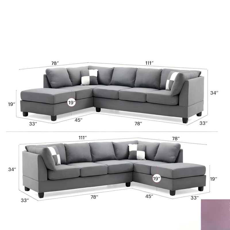 Canapé modulaire Malone (3 boîtes), Tissu gris, Orienté à gauche (vu de face)