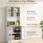 Armoire de cuisine autoportante avec grand comptoir blanc et tablettes réglables pour l'organisation de la salle à manger, portes en verre