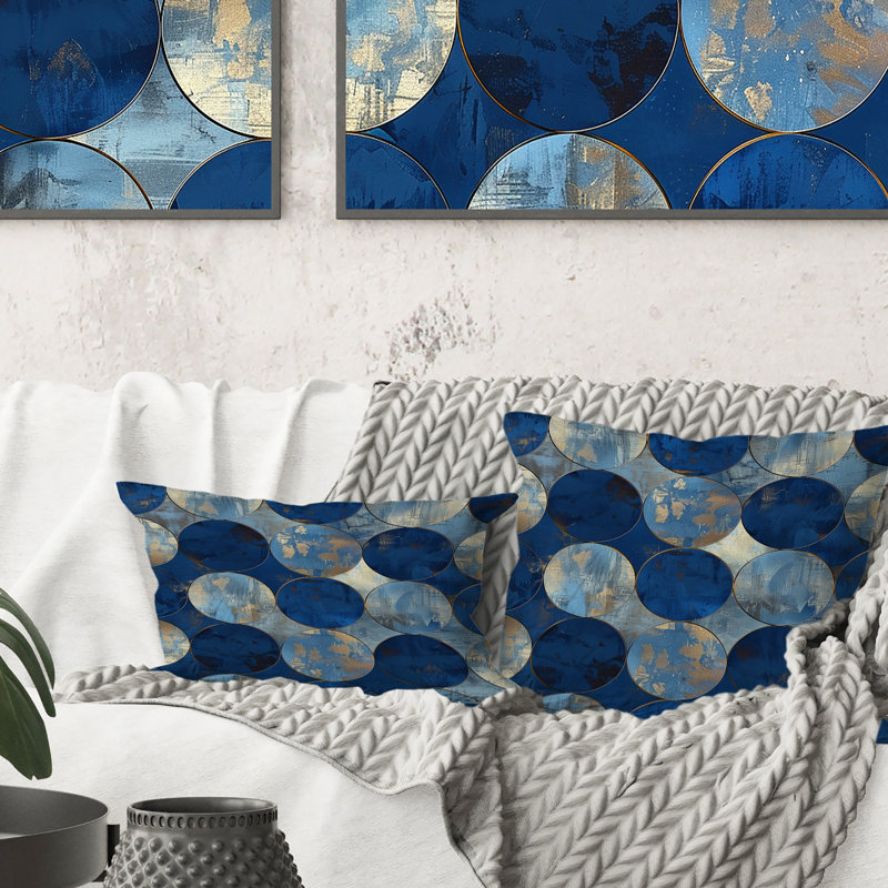 Coussin bleu Midcentury Circles I - Midcentury, H 18 po x l 18 po