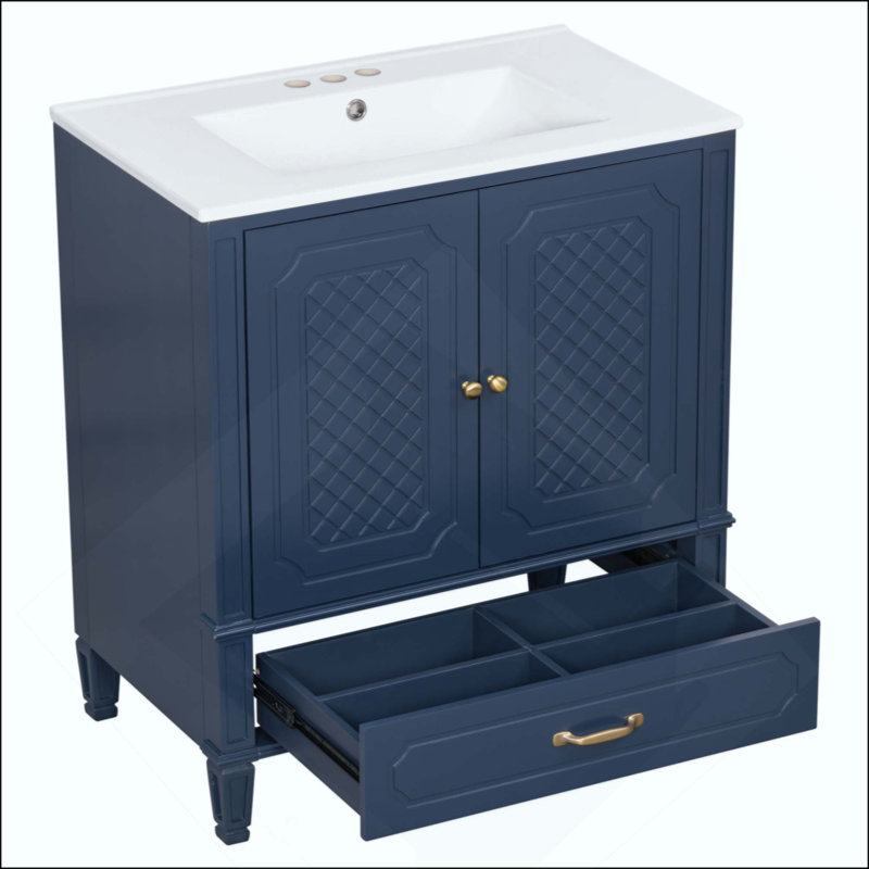 Ensemble de meuble-lavabo avec lavabo double, 2 armoires avec porte et 2 tiroirs (robinet non inclus)