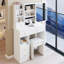 Coiffeuse de style américain 29,2 po avec tiroir gauche, miroir coulissant droit, rangement grande capacité et tabouret rembourré, idéale pour les petits espaces de salle de bain 50,4 po