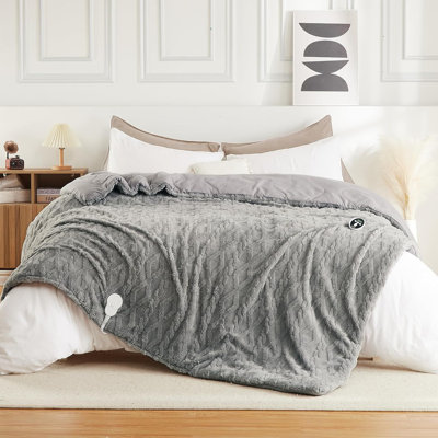 Heated Comforter Blanket King Size with Wireless LCD Controller, Tufted Fast Heating Electric Quilt, 6 Heat Levels & 2-10H Time Settings, UL Certified, Grey King 104" x 90"
