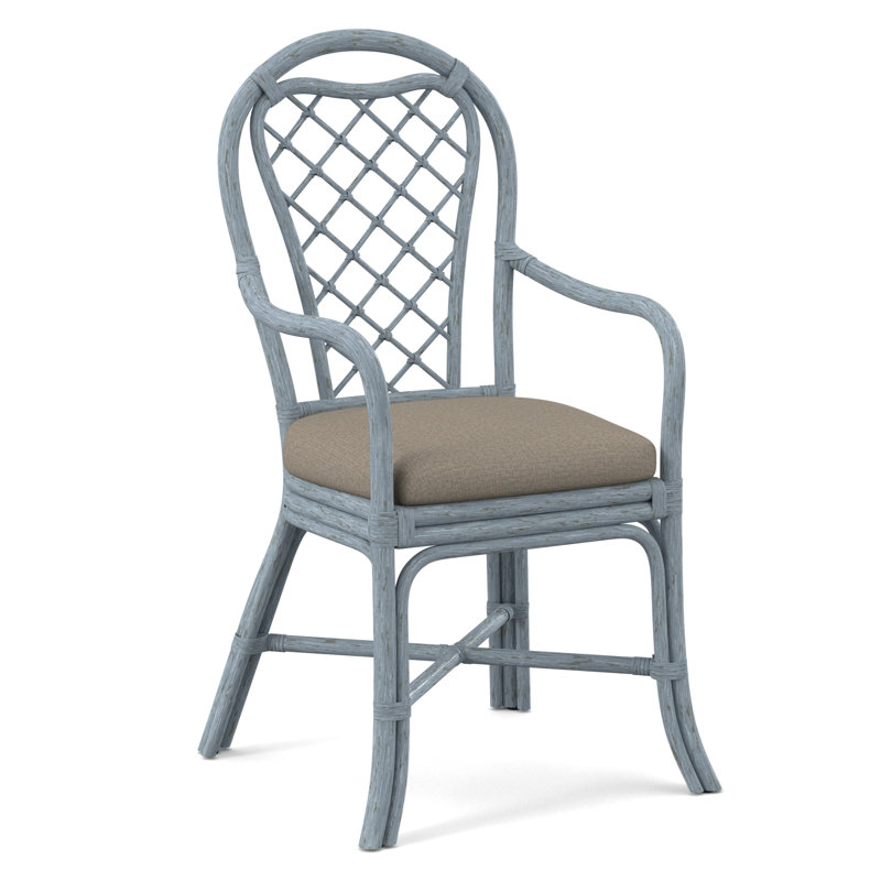 Trellis Dining Arm Chair, Beige Performance Fabric; 0851-73, Sea Glass