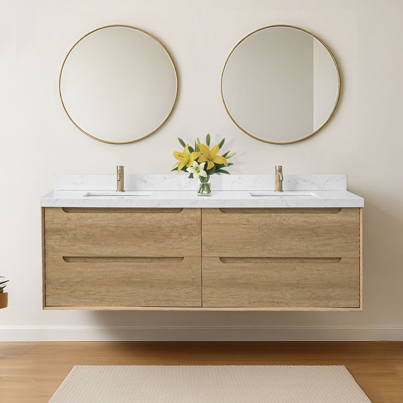 Ensemble de meuble-lavabo flottant mural 72 po avec plateau en pierre reconstituée AuroraSky 72 po, 72"