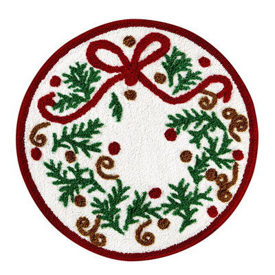 Hallmark Multi Christmas Wreath Tufted Holiday Bath Rug, 30" Round