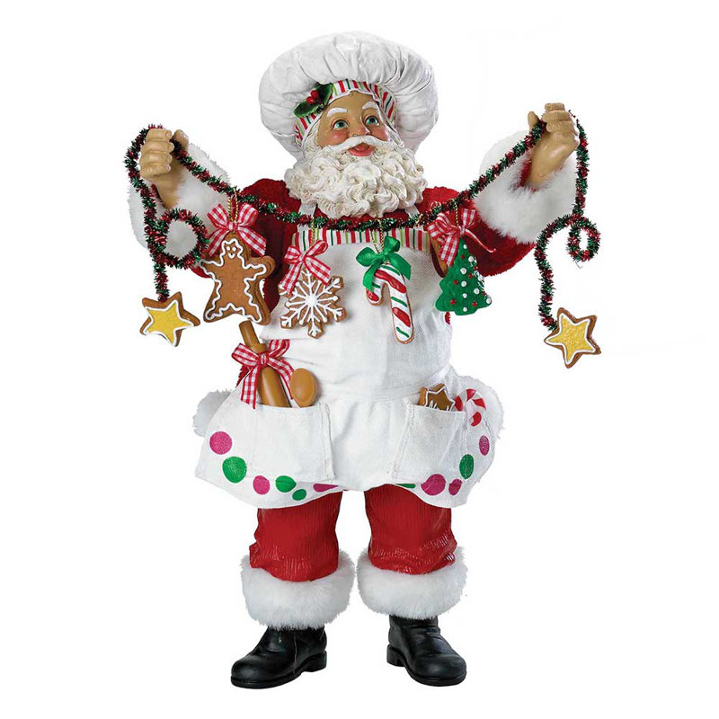 12-Inch Christmas Chef Santa Figurine with Tinsel Garland