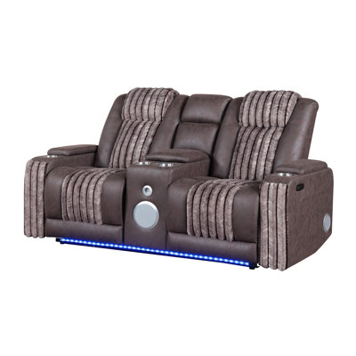 Brown With Power Recline, , Speaker And Led - Modern Design, Square Arms, Medium Firm Seat, Upholstery Recline Function, Wood Filler